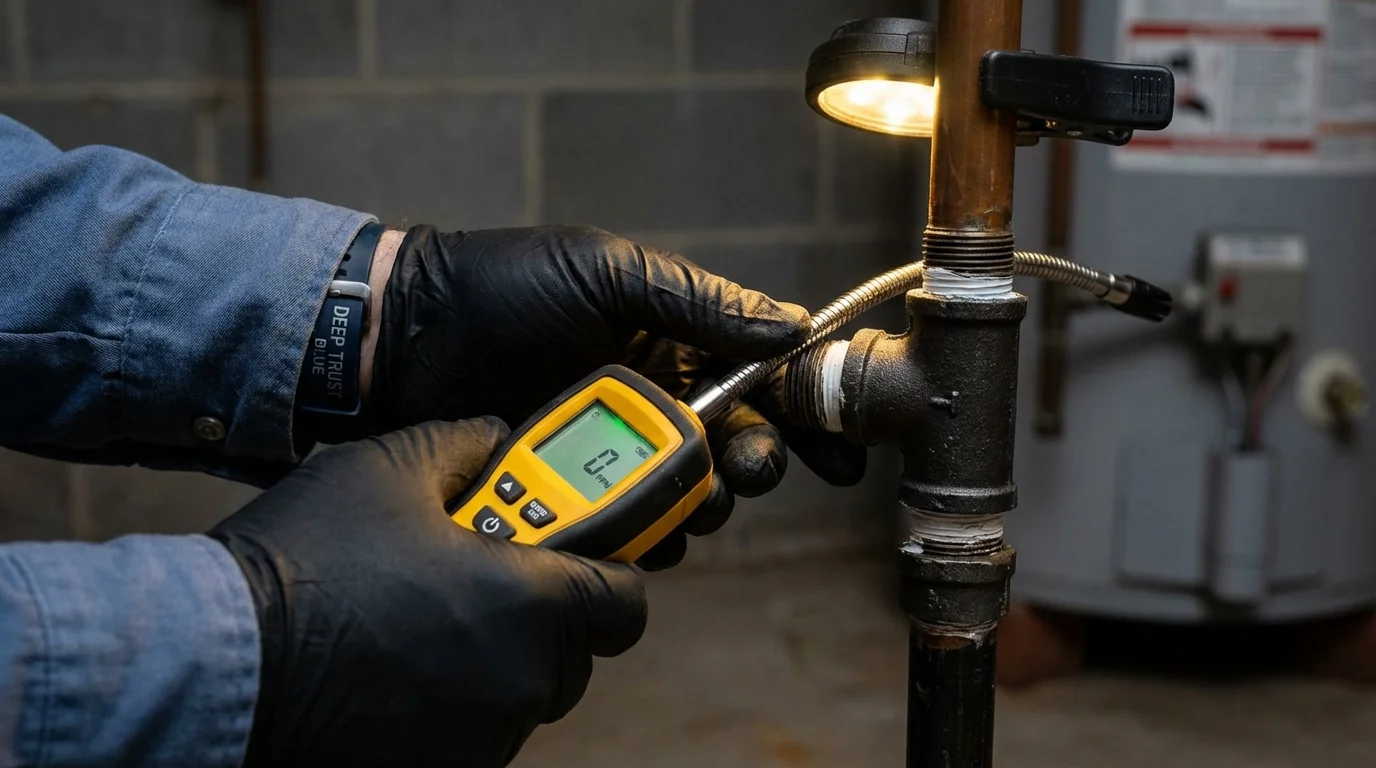Gas leak detection with electronic sniffer by Johns Plumbing LLC in Marlow