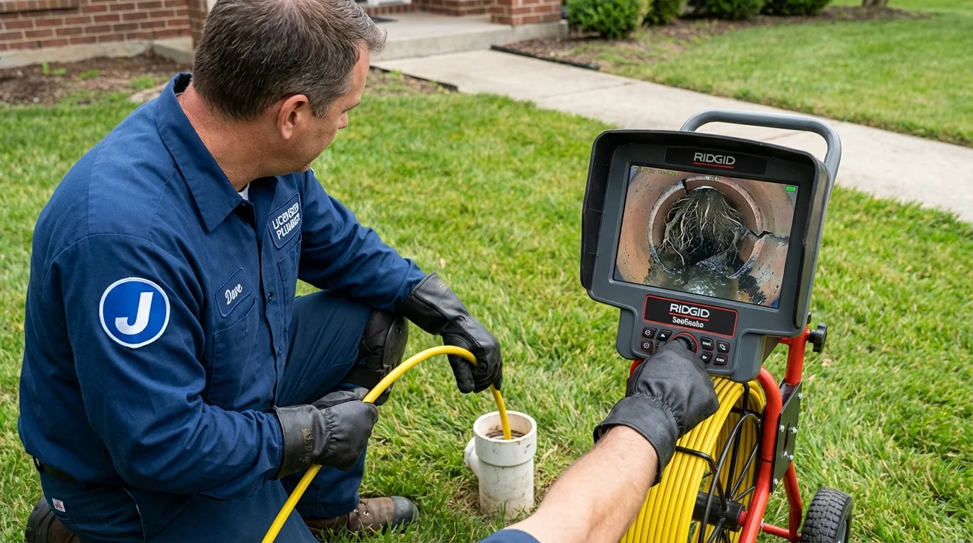 Sewer camera inspection being performed by Johns Plumbing LLC in Marlow