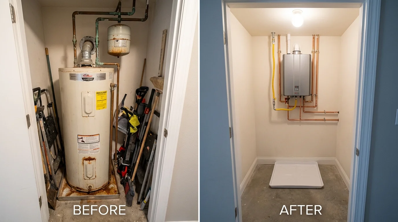 Tank water heater versus wall-mounted tankless unit comparison for Marlow, OK homeowners