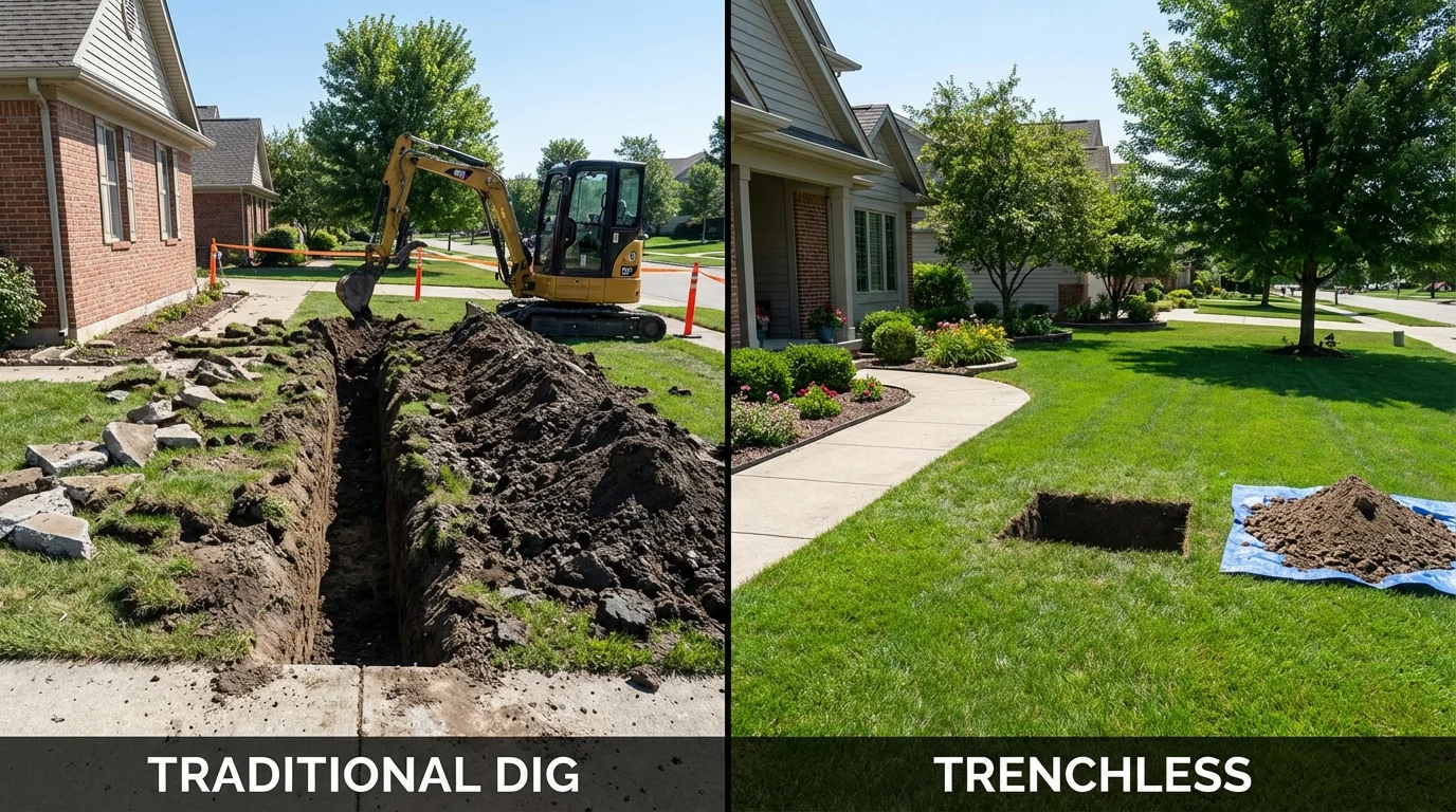 Trenchless sewer repair with minimal yard damage versus traditional excavation in Marlow, OK